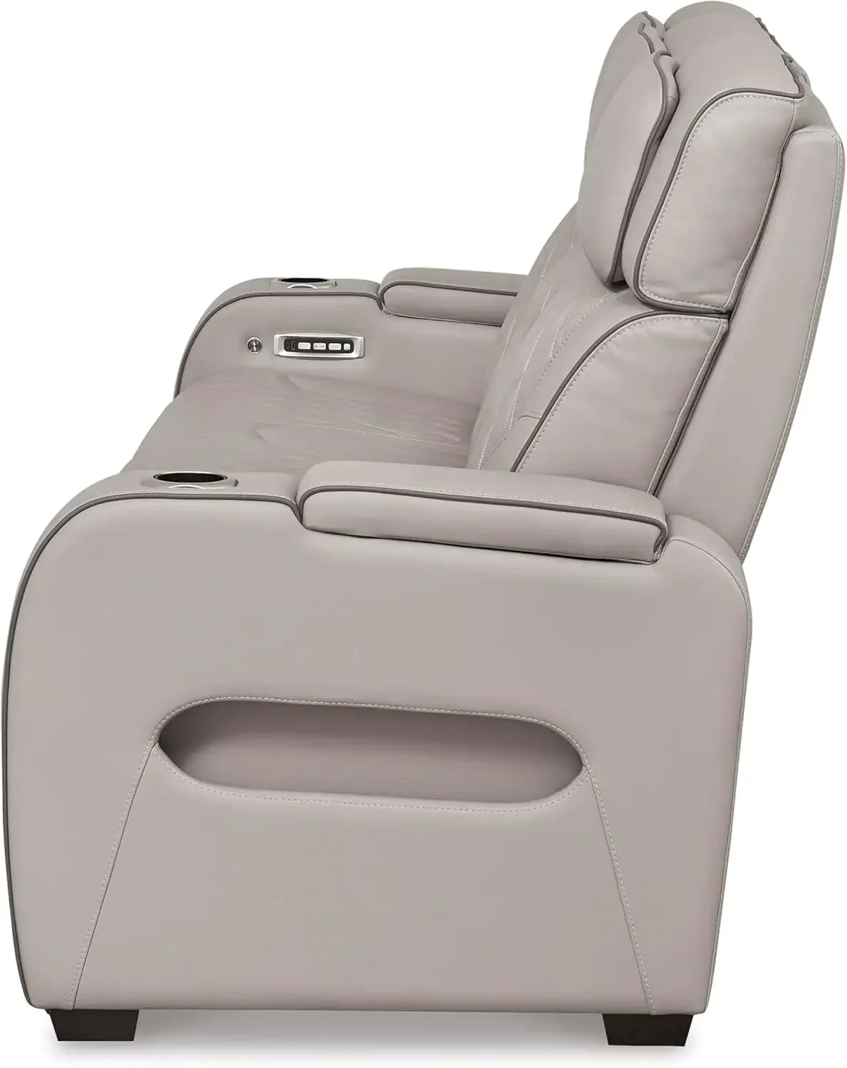 Contemporary Leather Match Power Reclining Sofa With USB Ports LED