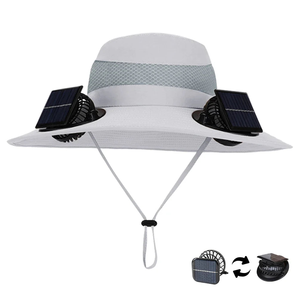 MOJOYCECN Solar Fan Hat With UV Protection Wide Brim Unisex
