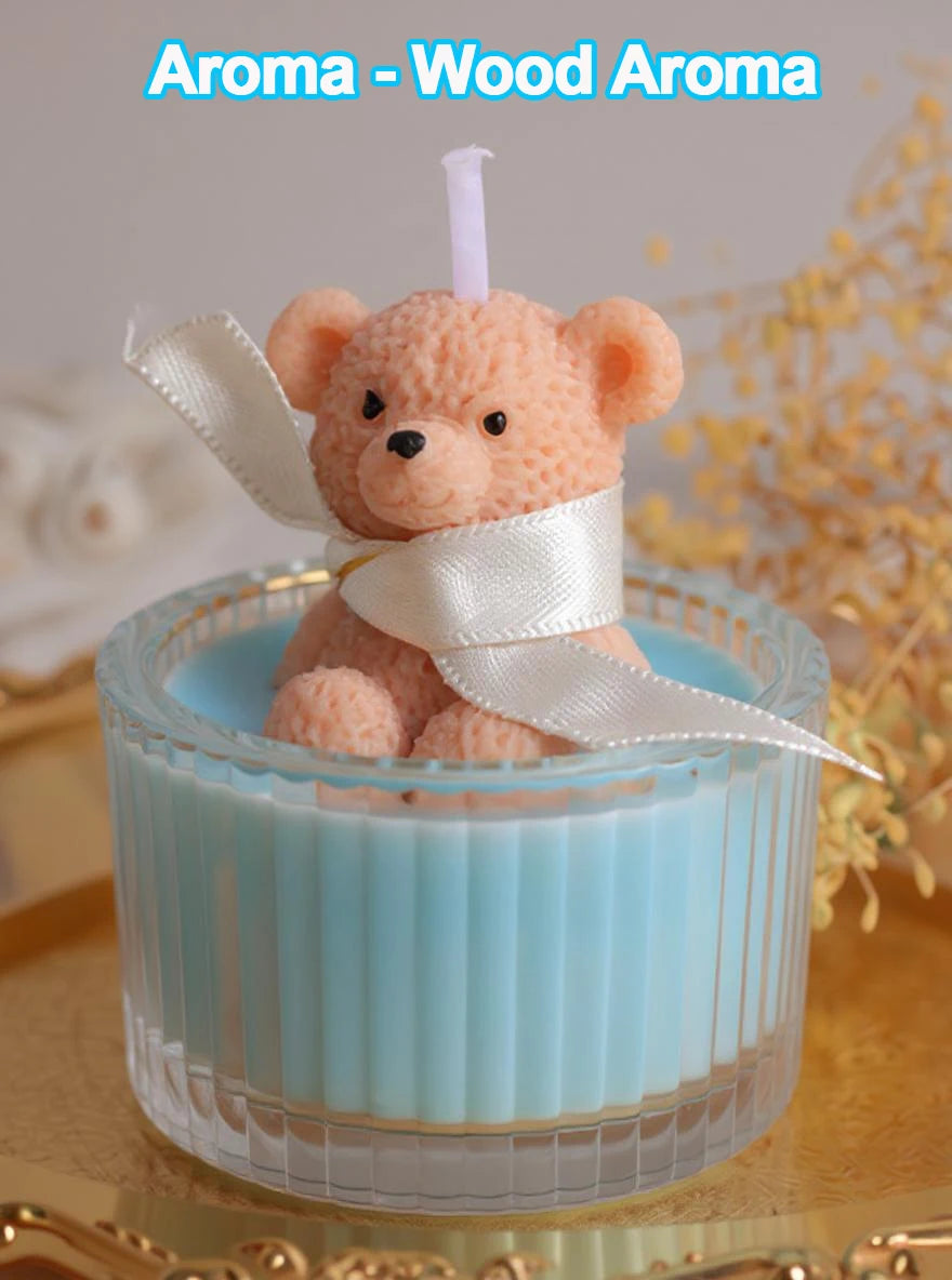 Scented Luxury Teddy Bear Soy Candle Glass Jar With Ribbon