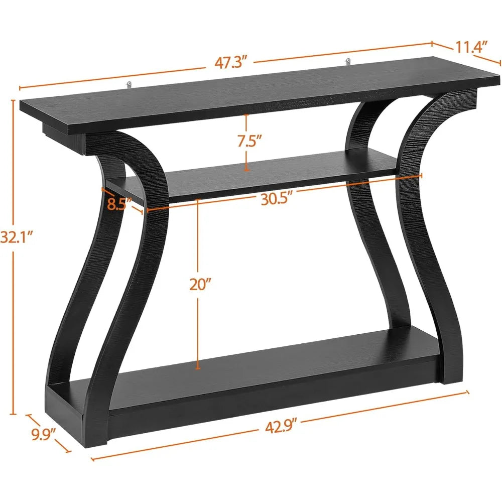 Console Table With 3 Tier Storage Shelves For Entryway