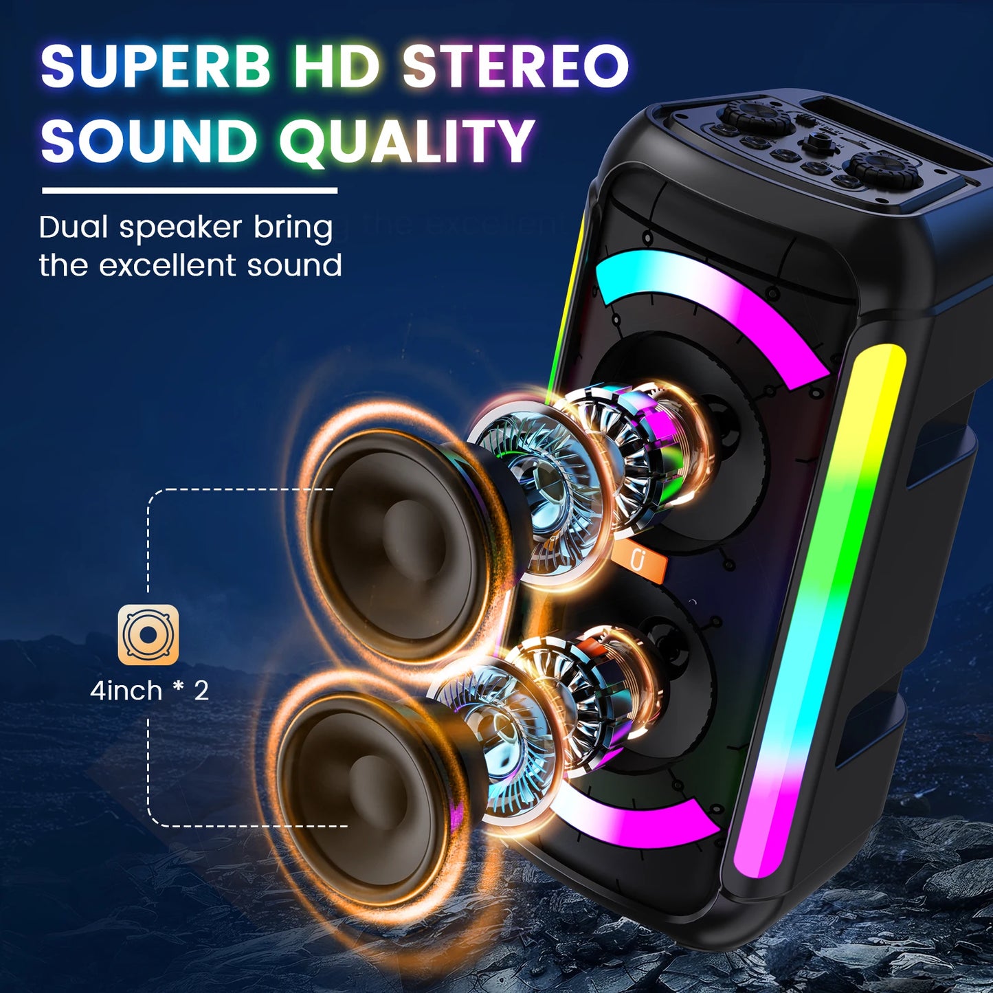 FanFun Wireless Karaoke Speaker With Two Microphones LED Light