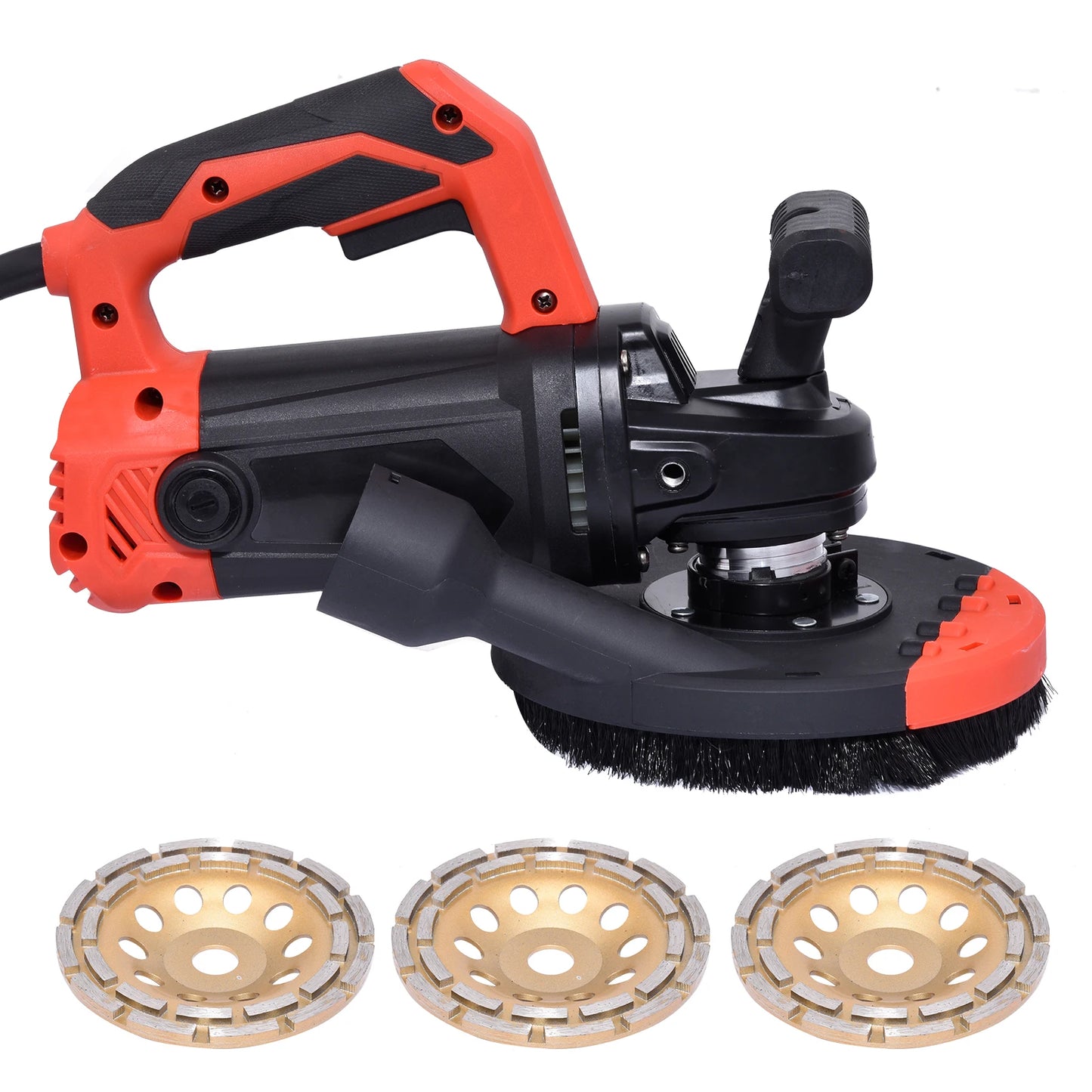 Concrete Grinder With Dust Shroud And Double Grip Electric Angle Kit