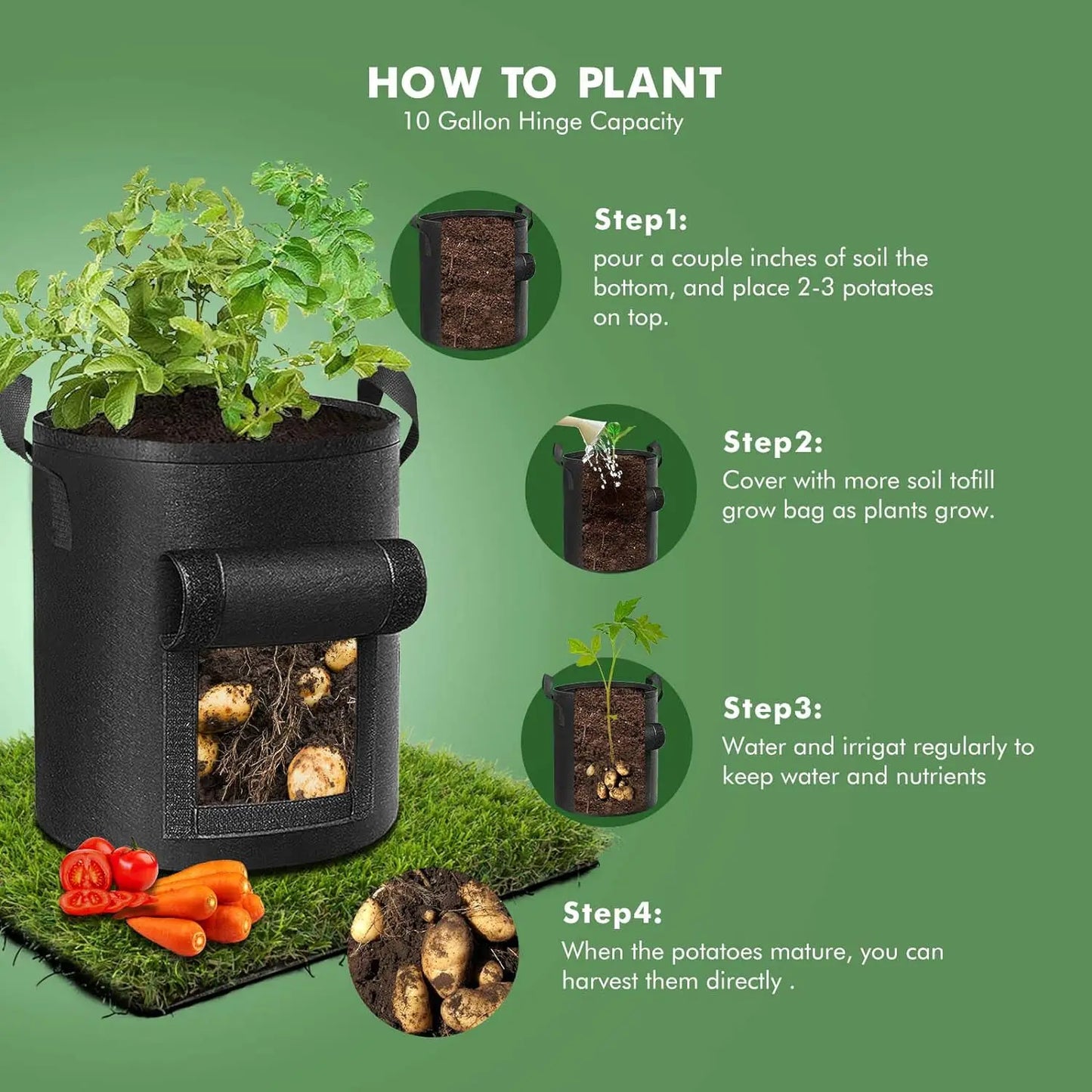 Fabric Grow Bags For Garden Vegetables Tomatoes Potatoes Planter Pots