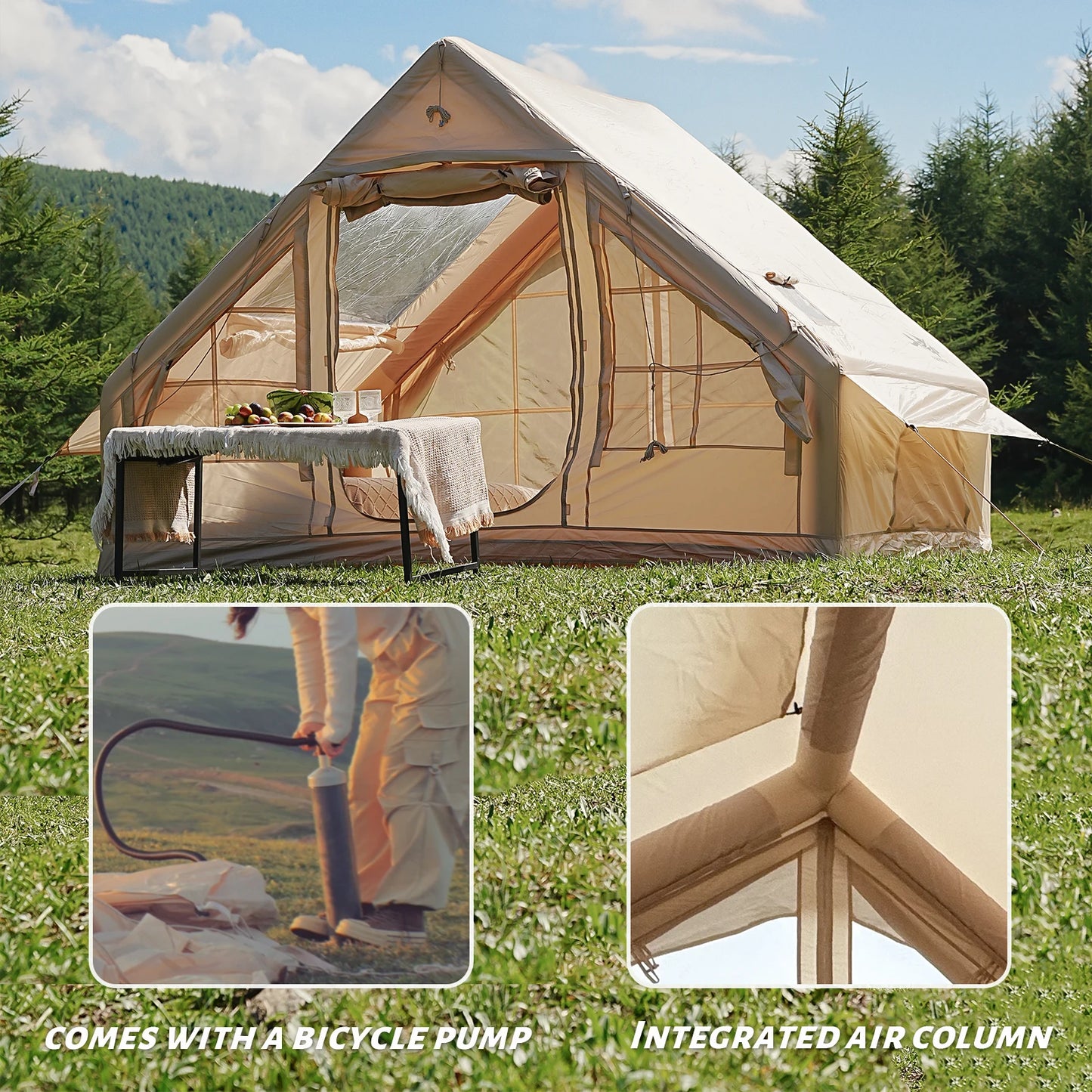 Pakicetus Inflatable Camping Tent Quick Setup Frame Four Season Shelter