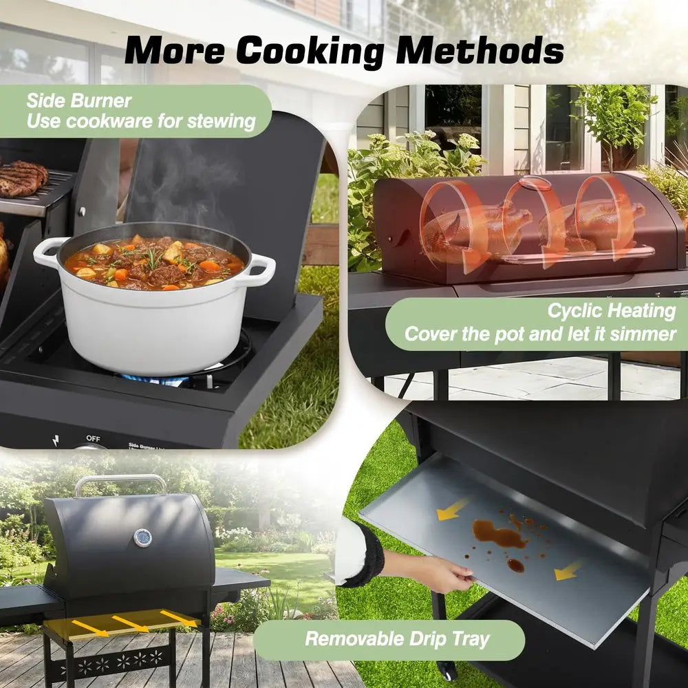 Gas Grill With Side Burner 4 Burners 50000 BTU Outdoor
