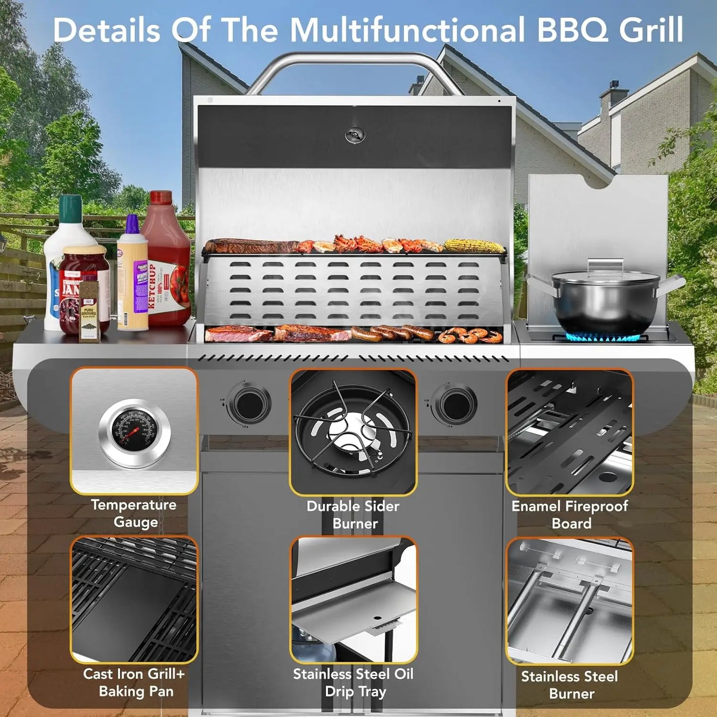 Heavy-Duty Stainless Steel 4-Burner Propane Gas Grill 42000 BTU