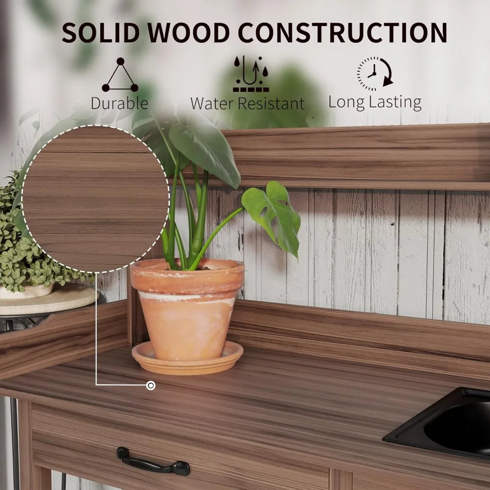Potting Bench Table With Sink Outdoor Work Bench Storage Cabinet