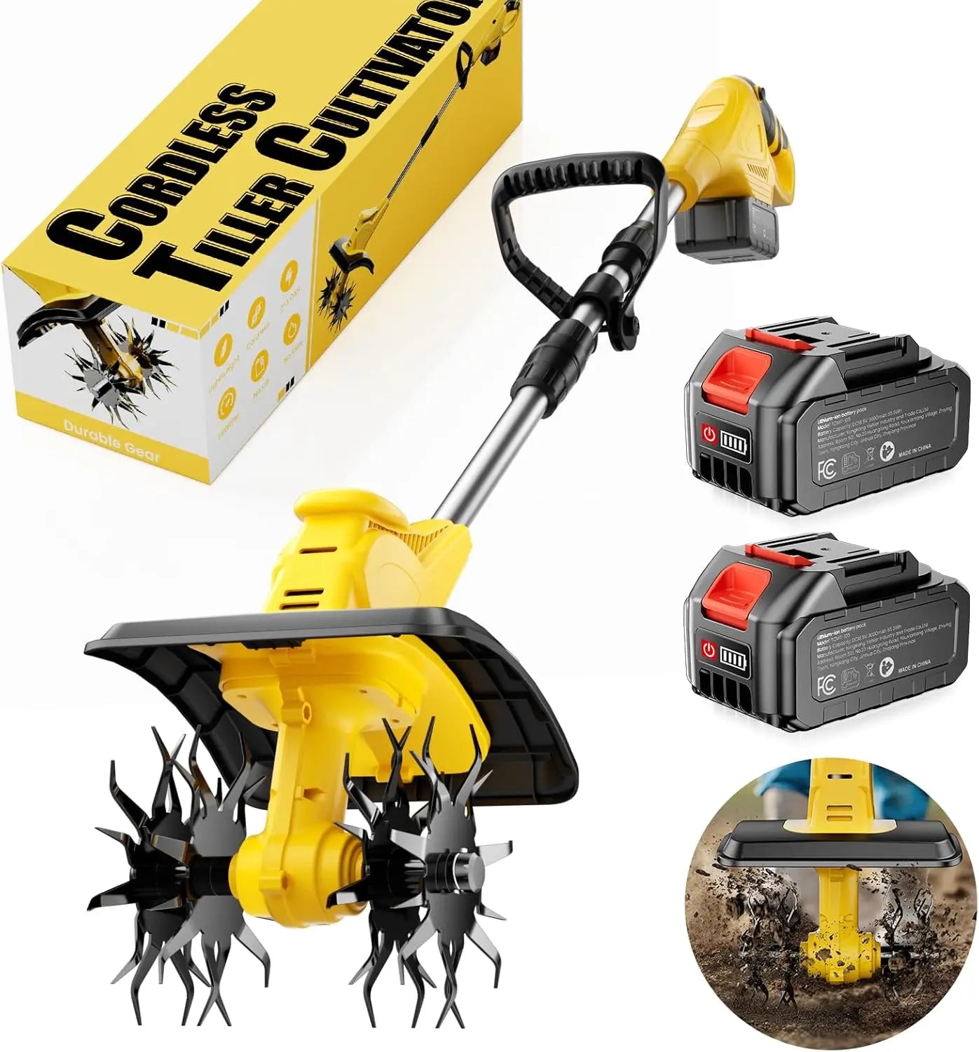 21V Cordless Garden Tiller With 2 Batteries And Fast Charger