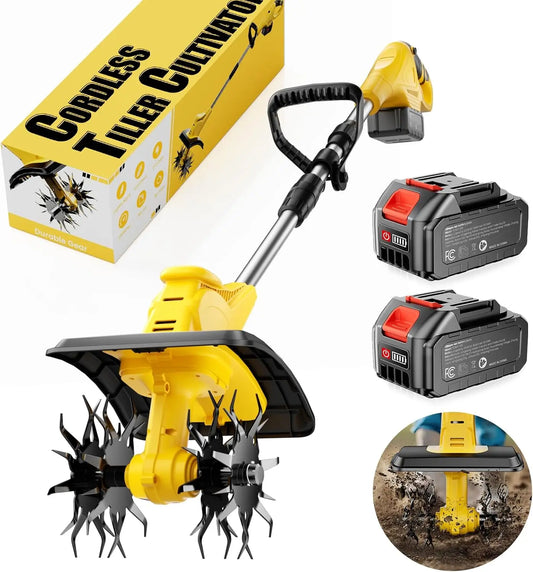 21V Cordless Garden Tiller With 2 Batteries And Fast Charger