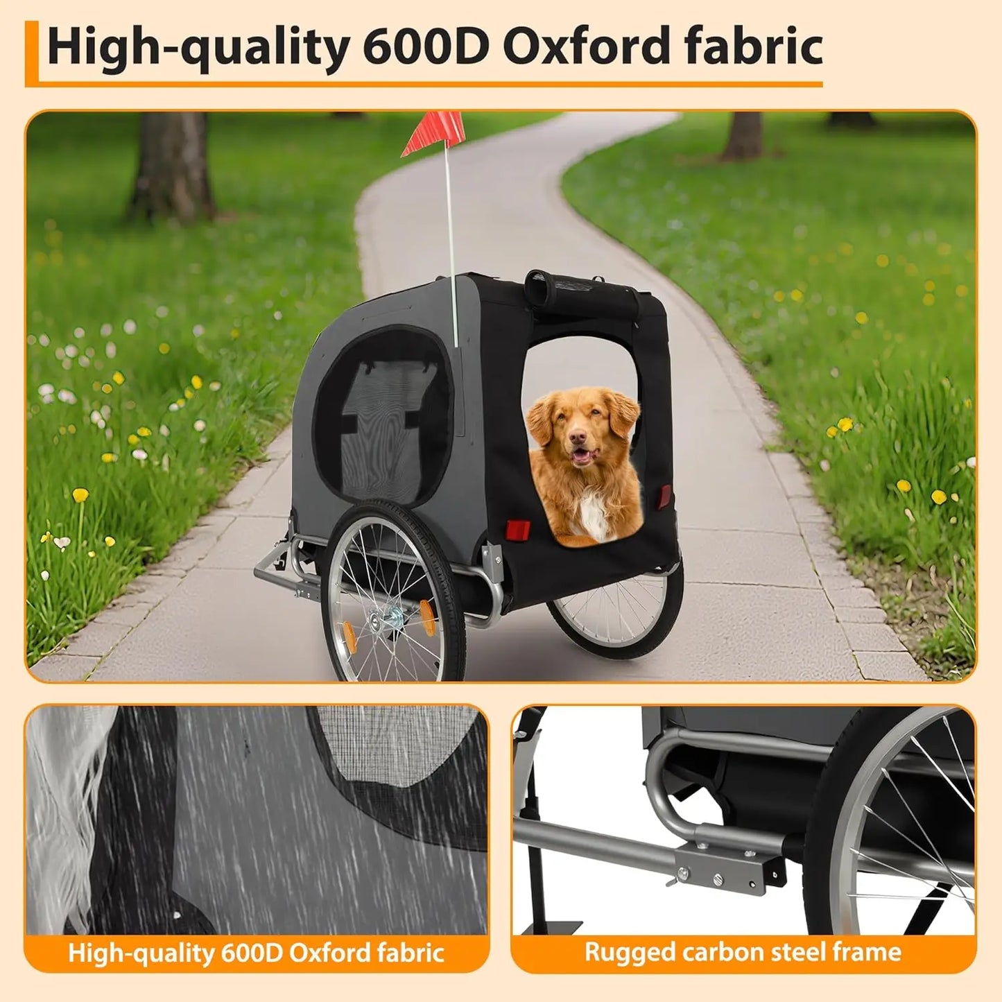 HiMISS Steel Dog Bike Trailer With Universal Coupler Water Resistant