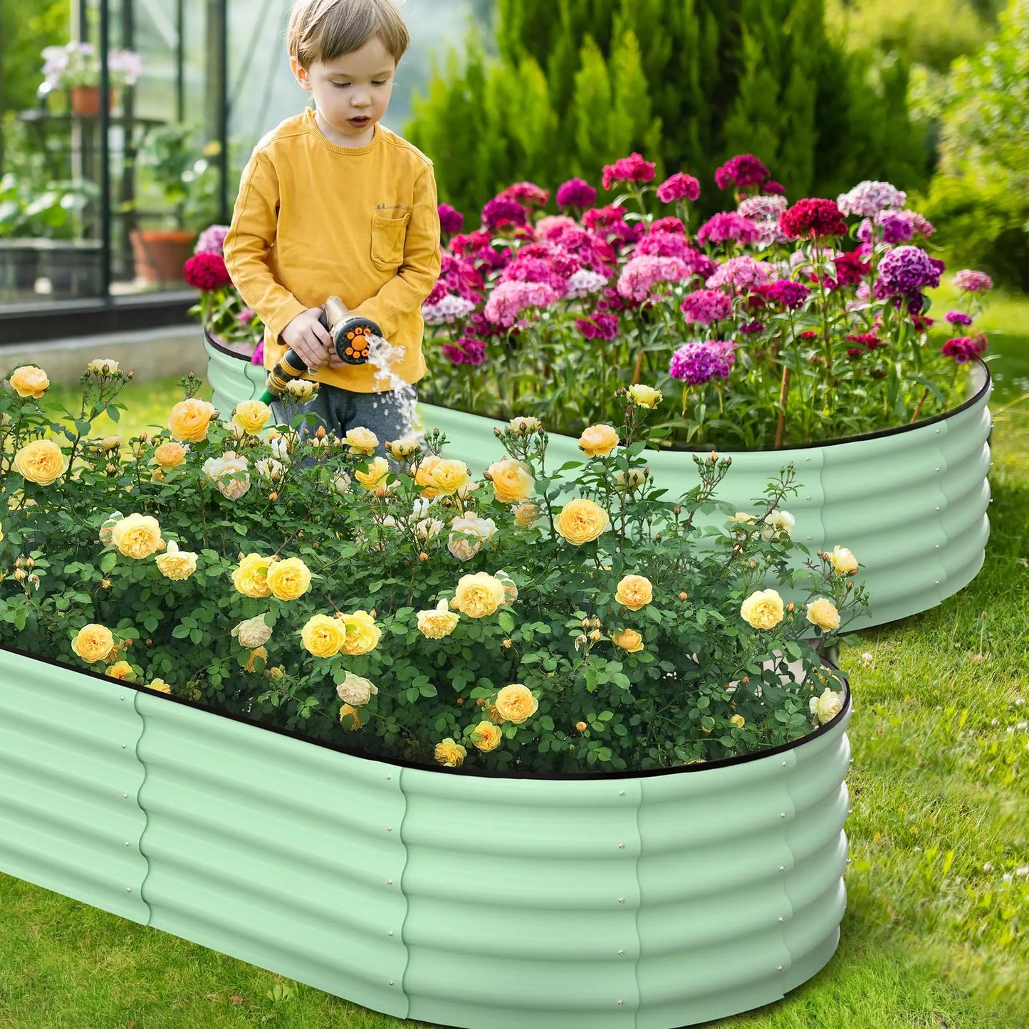 HiMISS Oval Galvanized Steel Raised Garden Bed Two-Pack