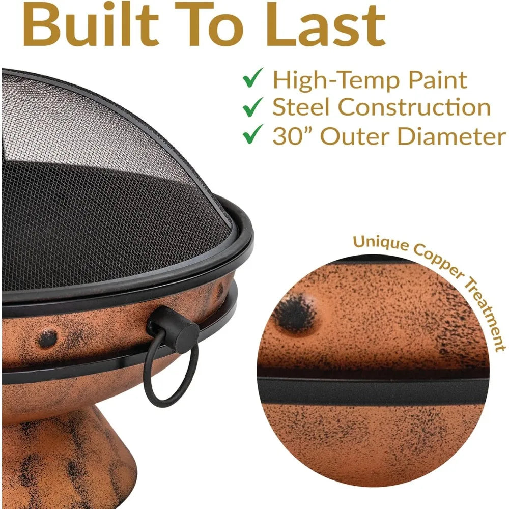 Outdoor Wood Burning Fire Pit With Poker And Screen