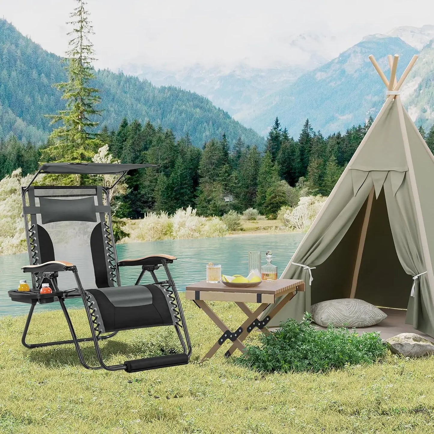 Zero Gravity Chair Adjustable Outdoor Recliner With Cup Holder