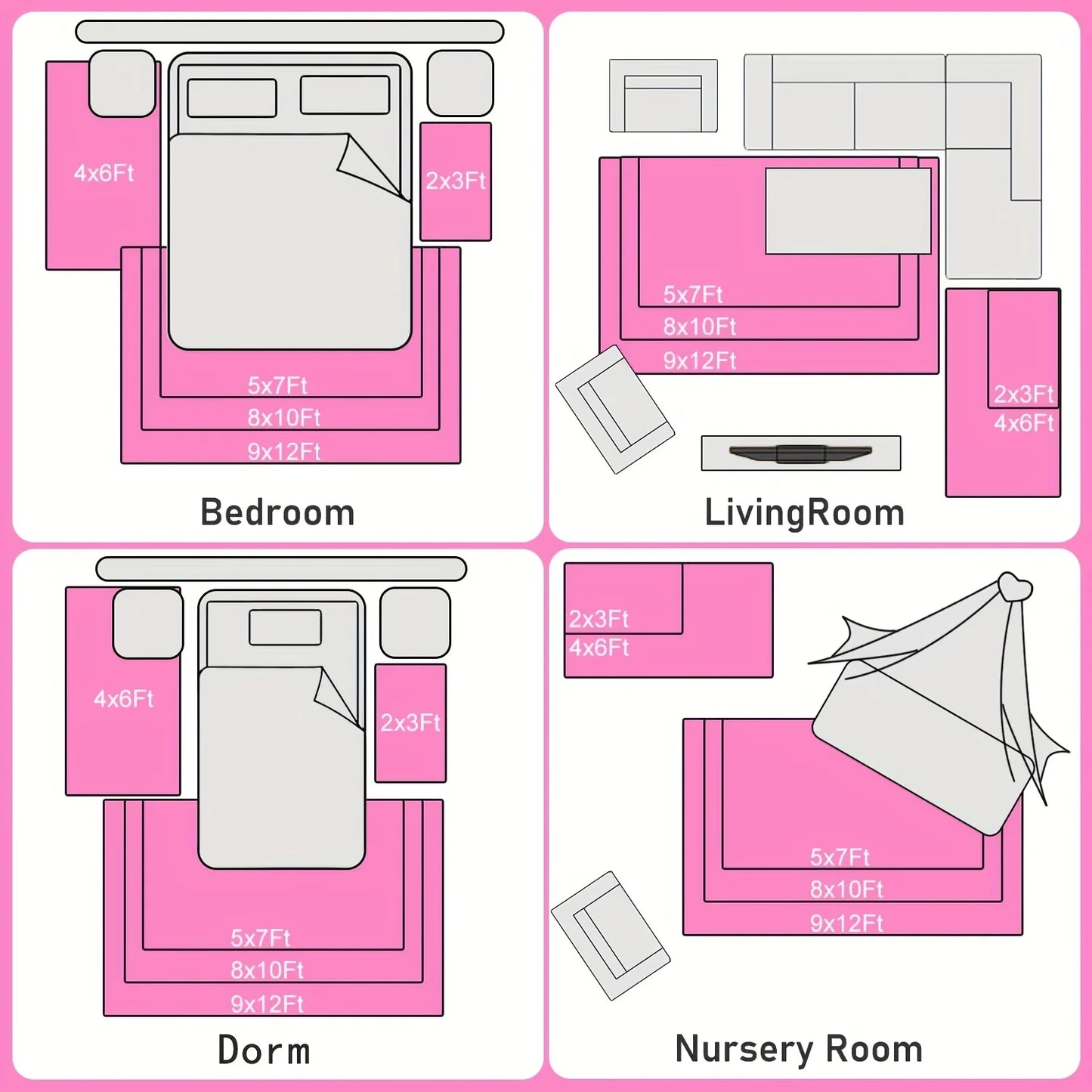 NONED Soft Shaggy Non Slip Rug Living Room And Bedroom