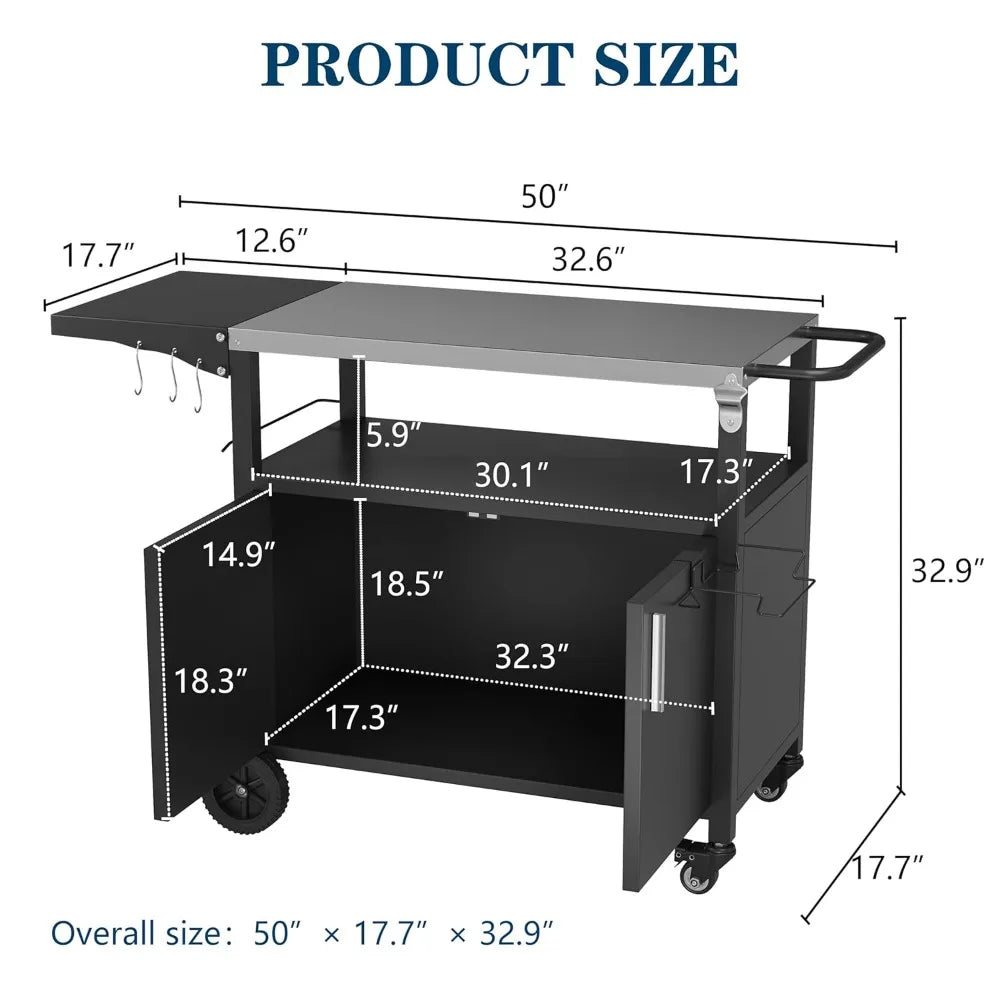 Outdoor Grill Cart With Storage And Wheels For Patio Barbecue