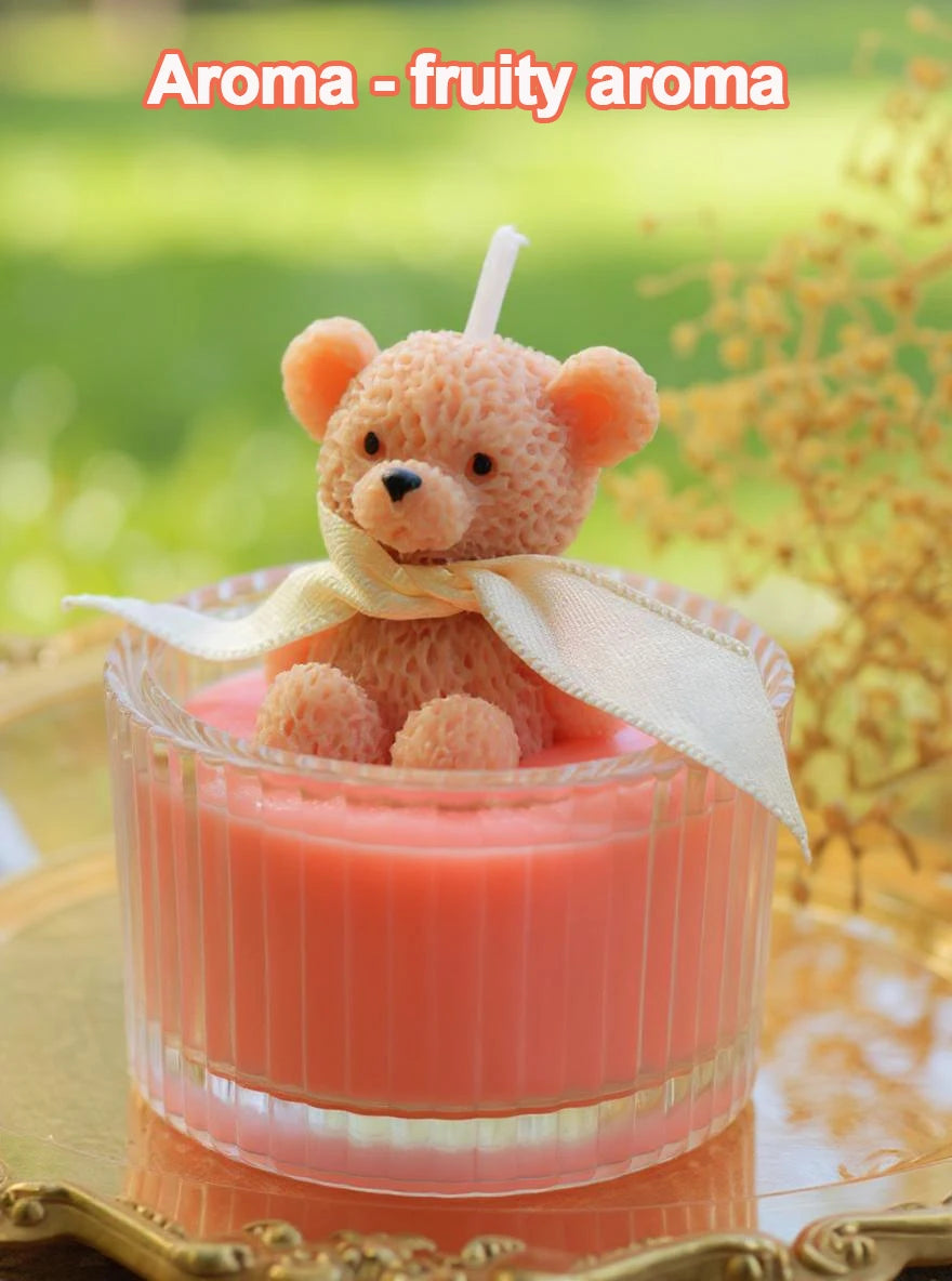 Scented Luxury Teddy Bear Soy Candle Glass Jar With Ribbon