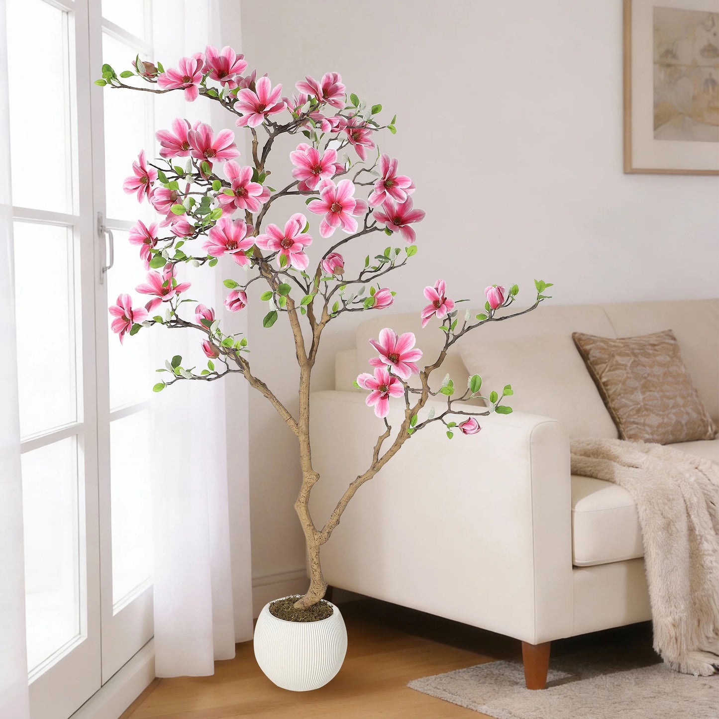 HiMISSCN Lifelike Magnolia Tree Home Decor Silk Plant In Pot