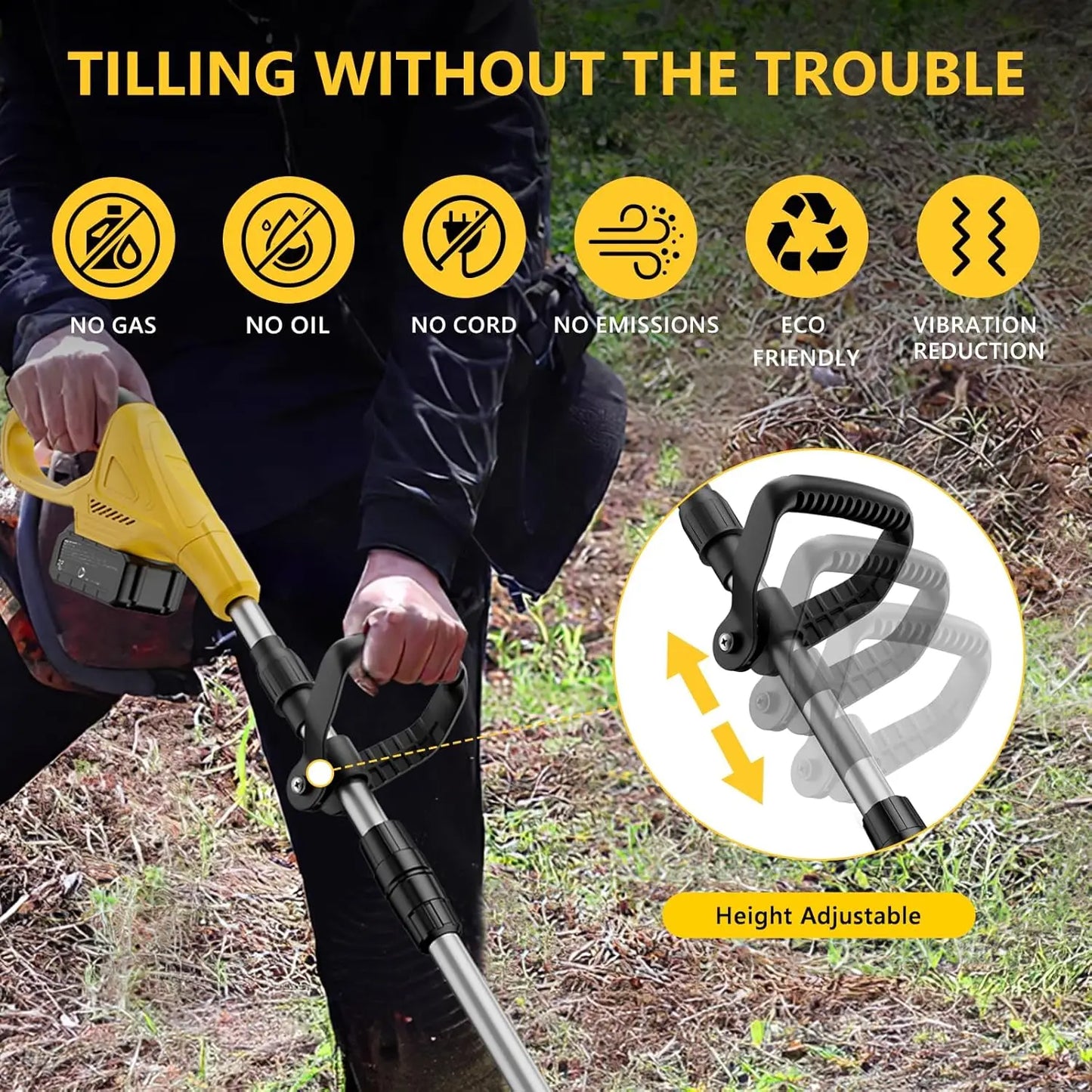21V Cordless Garden Tiller With 2 Batteries And Fast Charger