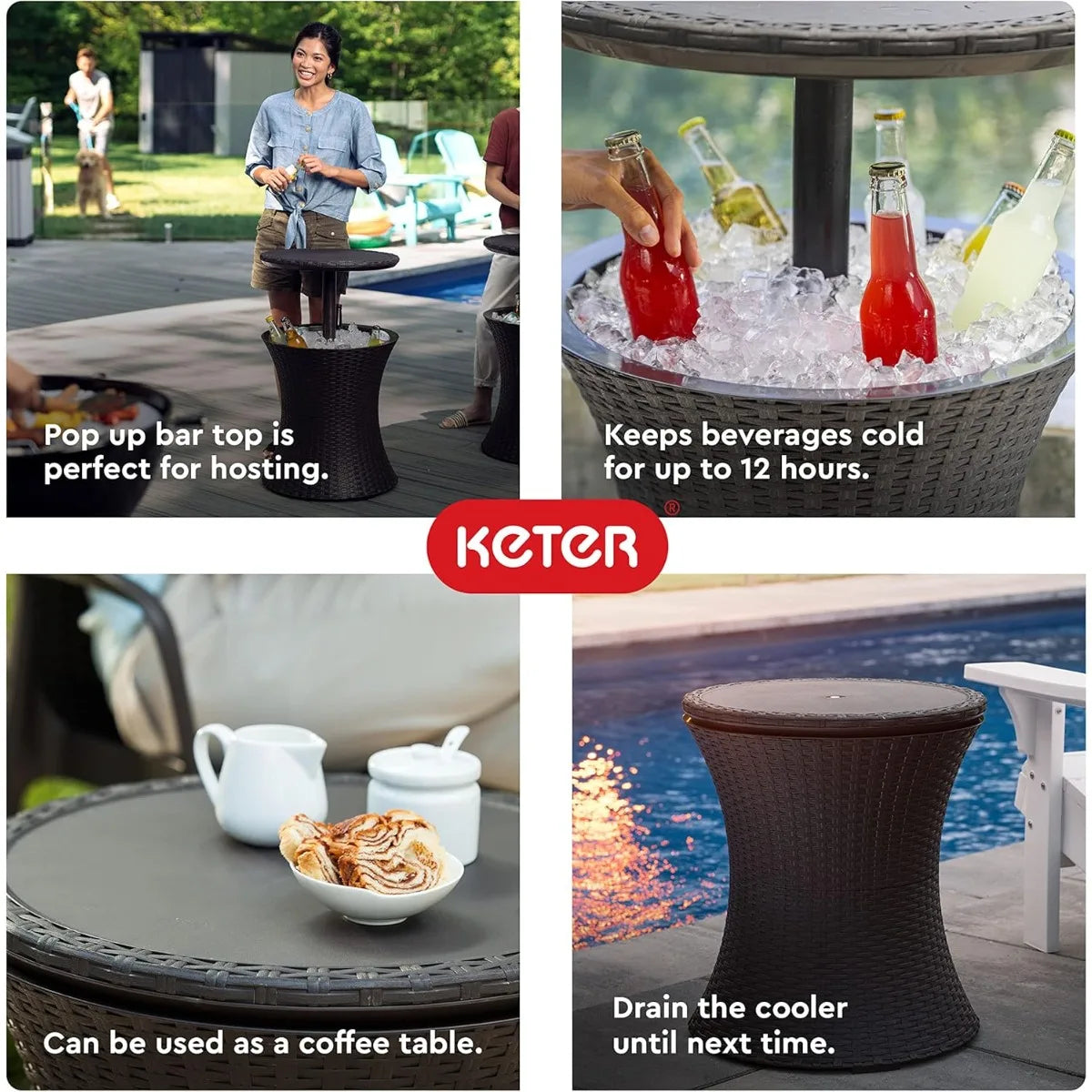 XIUWO Outdoor Bar Table With Hidden Cooler For Patio Parties