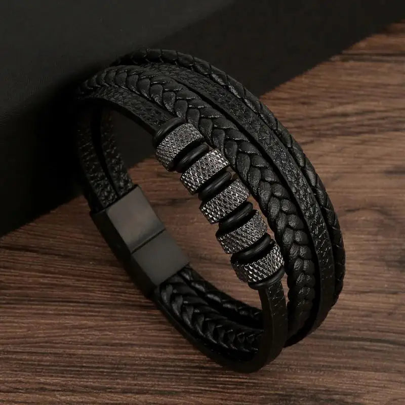 Leather Bracelet For Men Multi Layer Handwoven Fashion Accessory