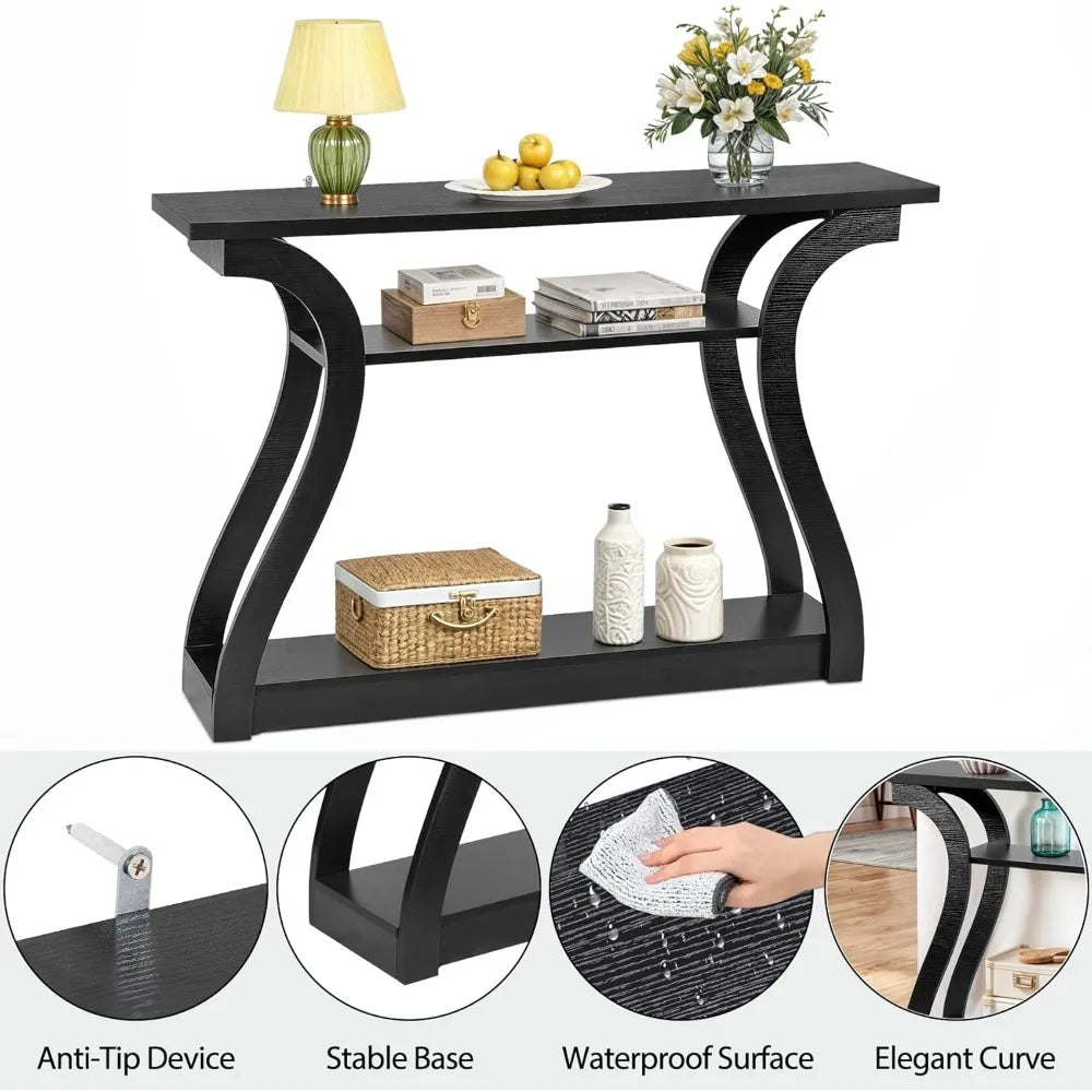 Console Table With 3 Tier Storage Shelves For Entryway
