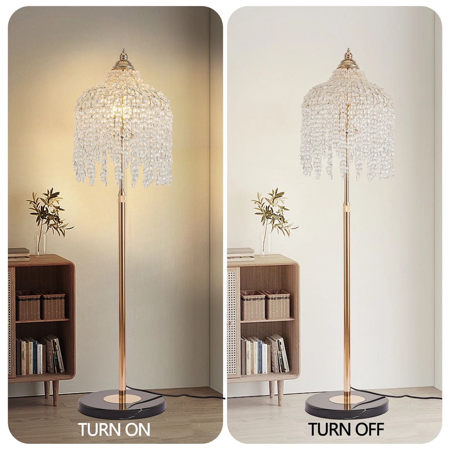 ARLGSITE 3 Light Elegant Crystal Floor Lamp Waterfall Design