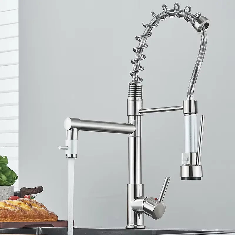 Shinesia Brushed Nickel Deck Mounted Kitchen Faucet With Rotating Sprayer