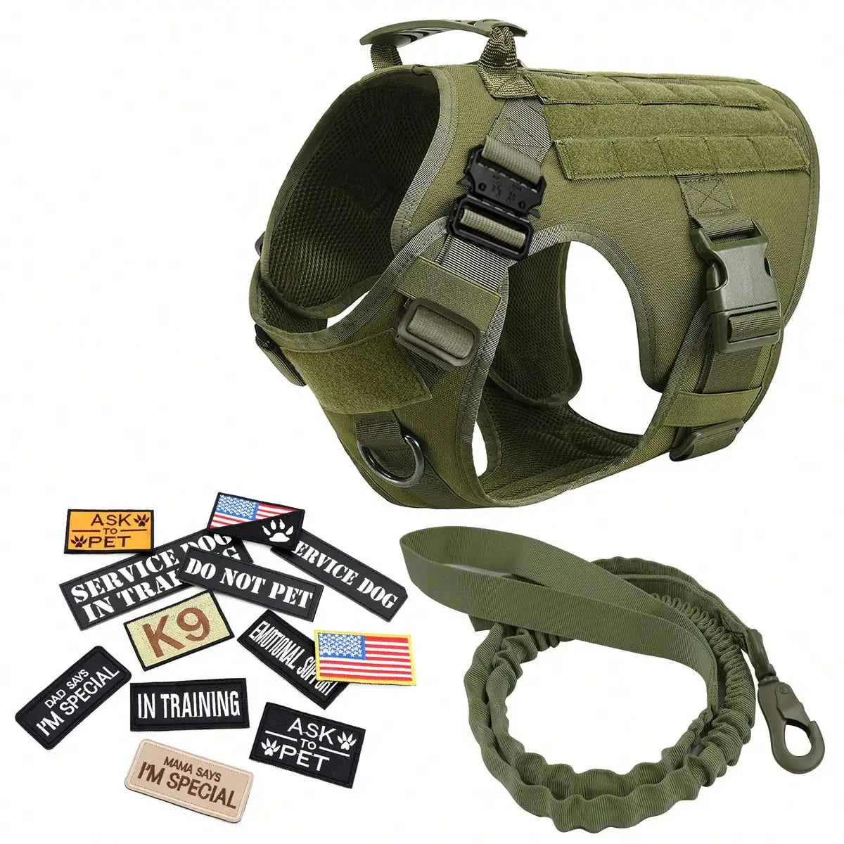 Waterproof Tactical Dog Harness Leash With 12 Patch Set