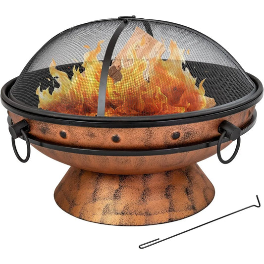 Outdoor Wood Burning Fire Pit With Poker And Screen