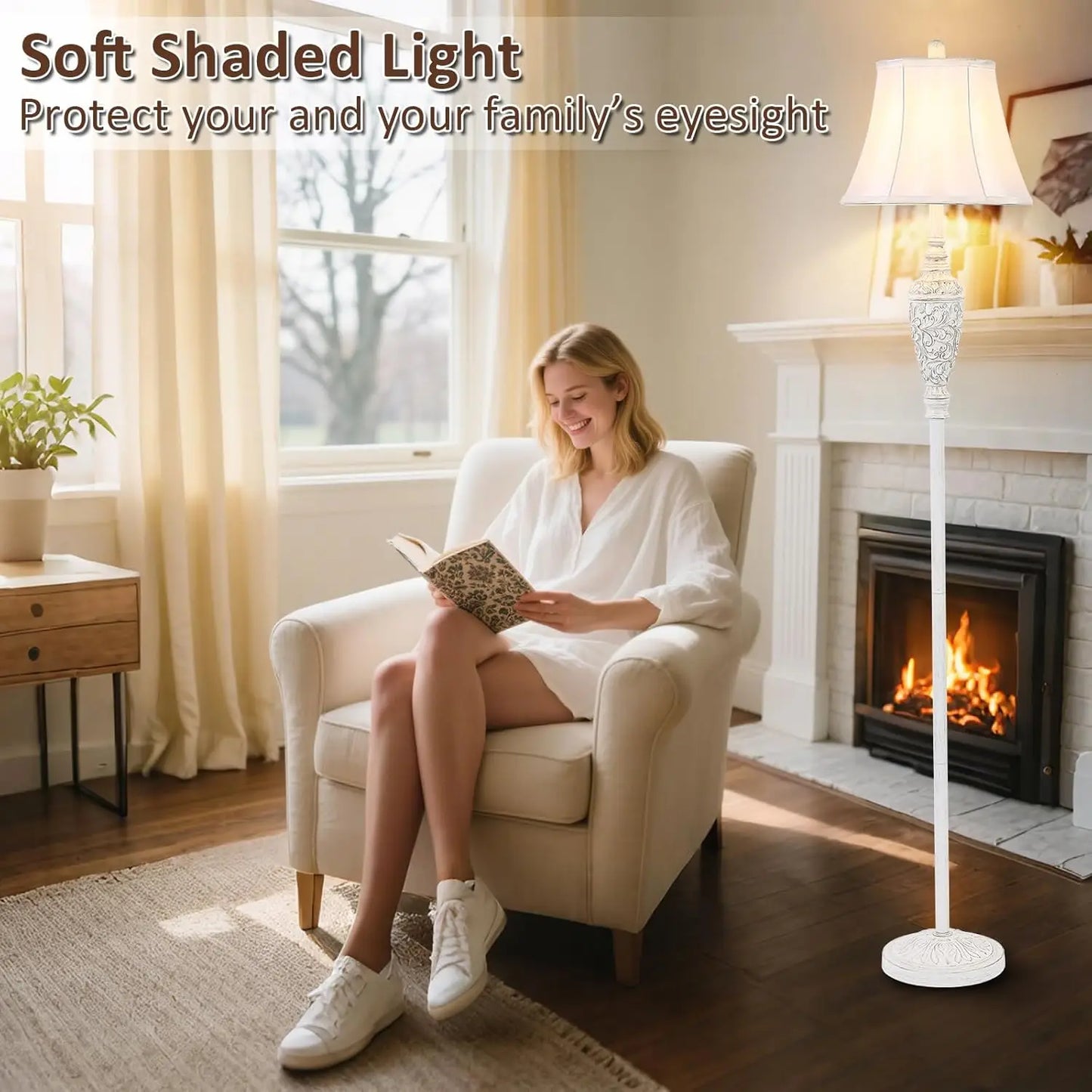 Vintage Floor Lamp With Carved Resin Base And Foot Switch