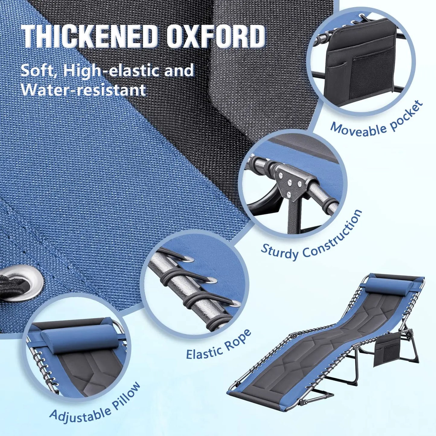 Foldable Padded Outdoor Chaise Lounge With Pillow And Side Pocket