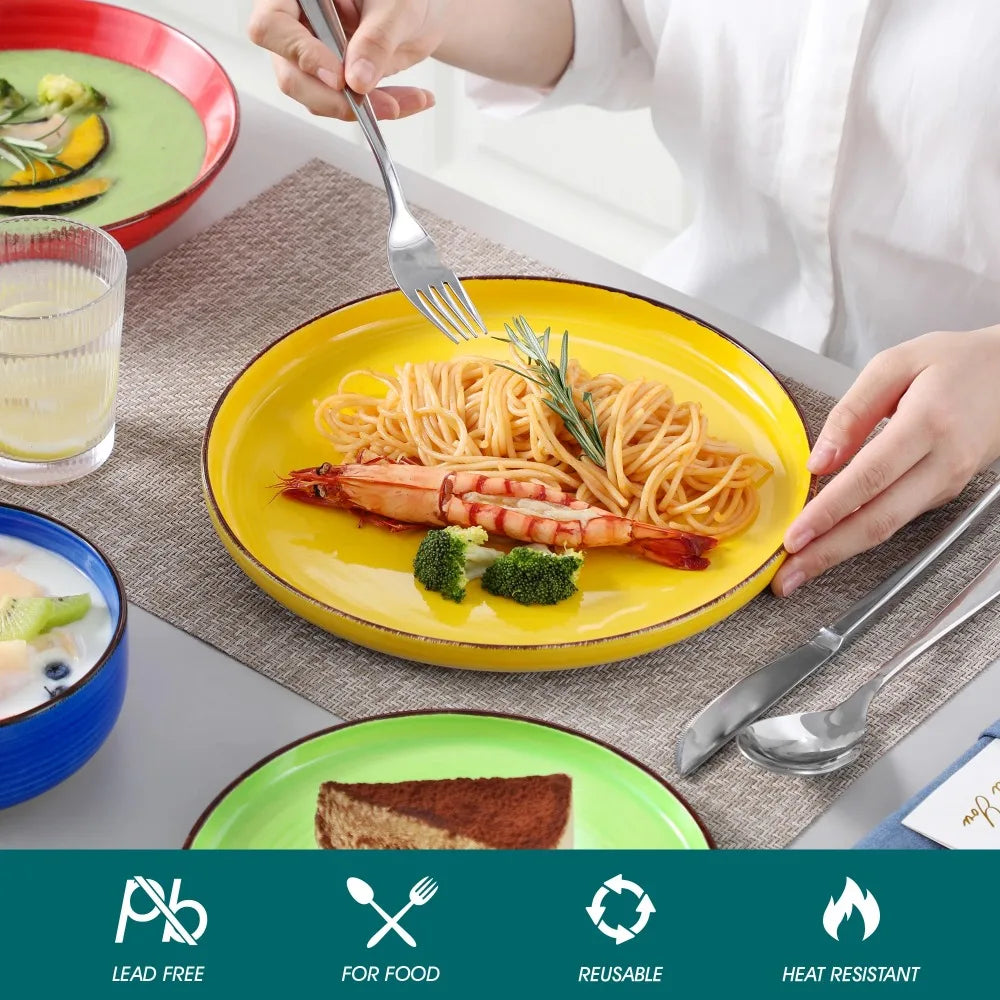 MALACASA 24 Piece Ceramic Dinnerware Set Plates Bowls Soup