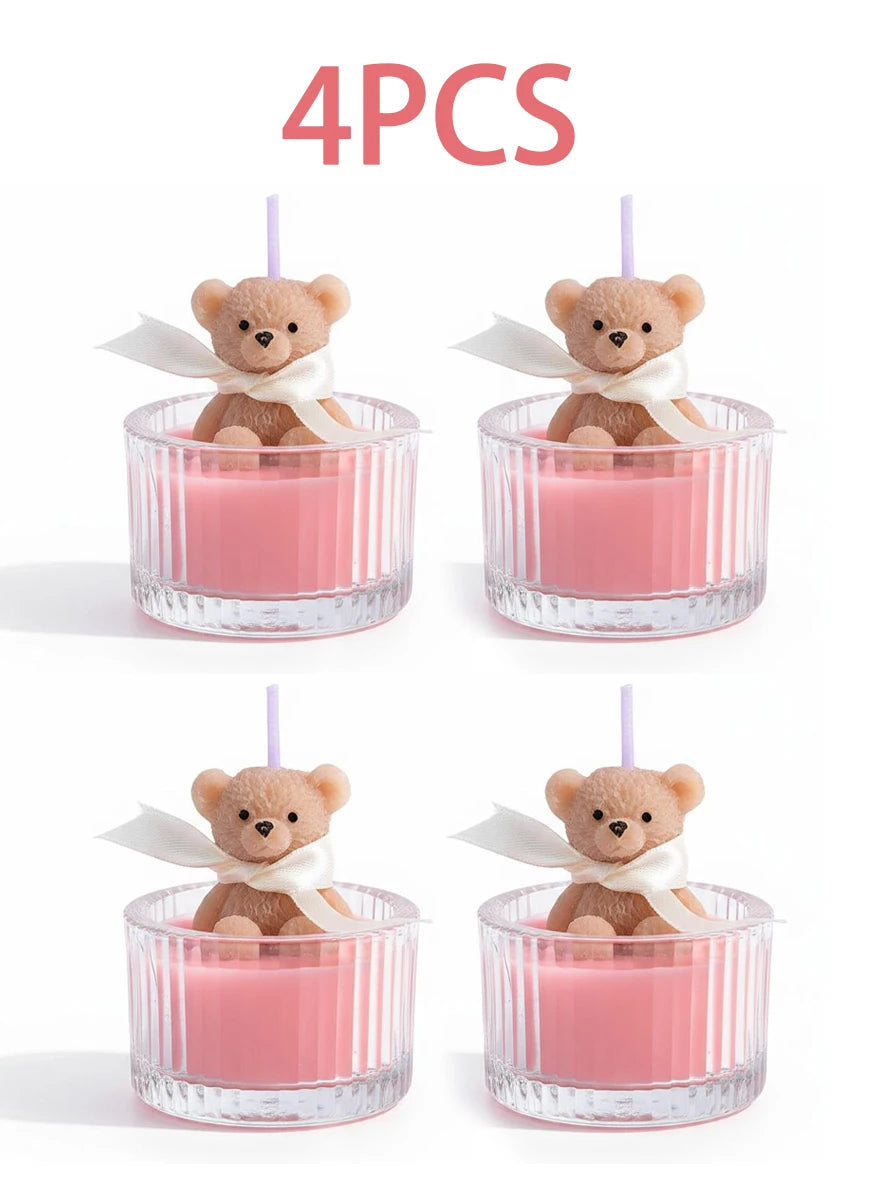 Scented Luxury Teddy Bear Soy Candle Glass Jar With Ribbon