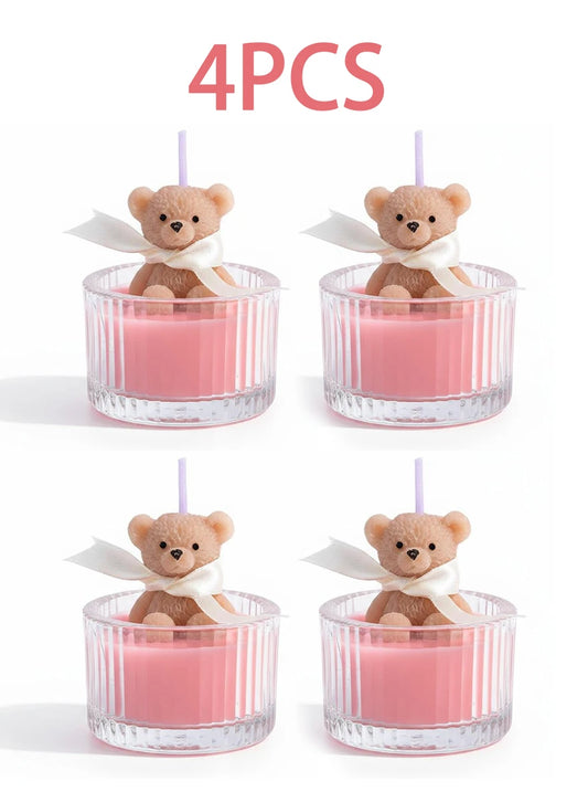 Scented Luxury Teddy Bear Soy Candle Glass Jar With Ribbon