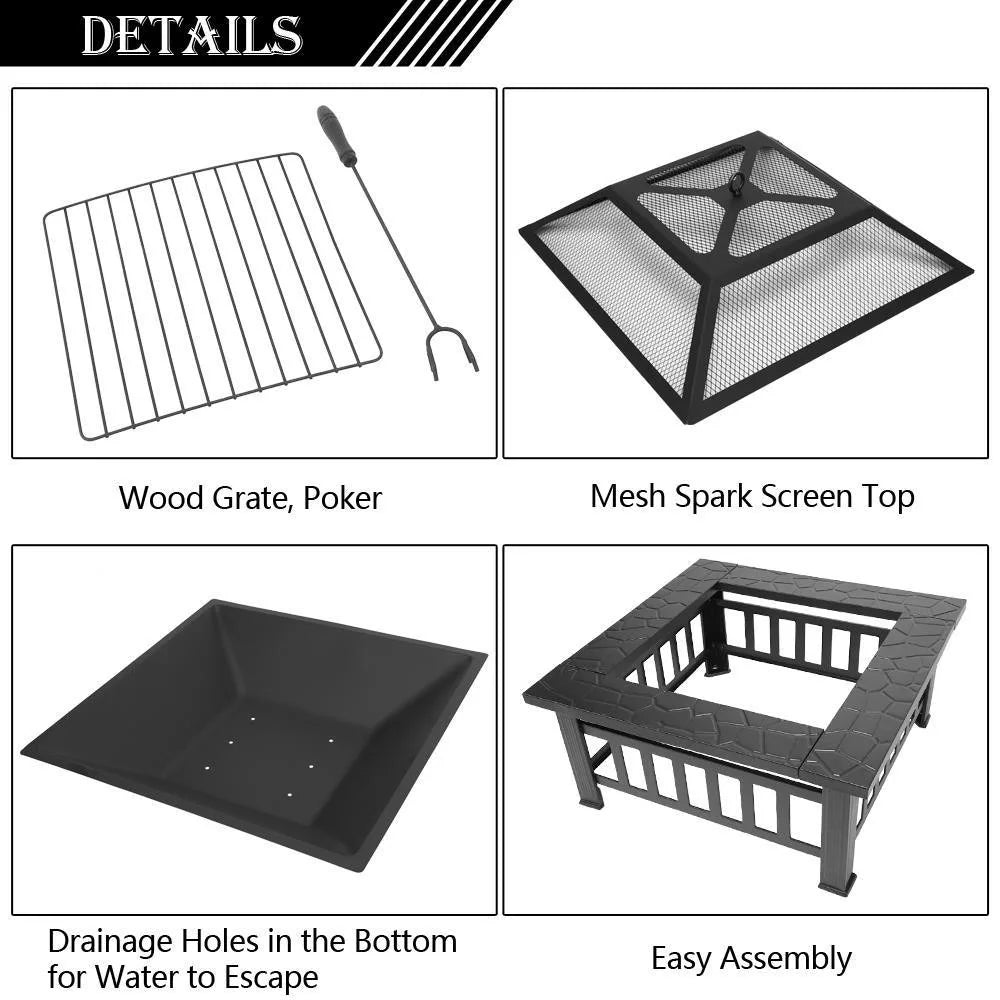 Outdoor Metal Fire Pit For Patio Garden Wood Burning