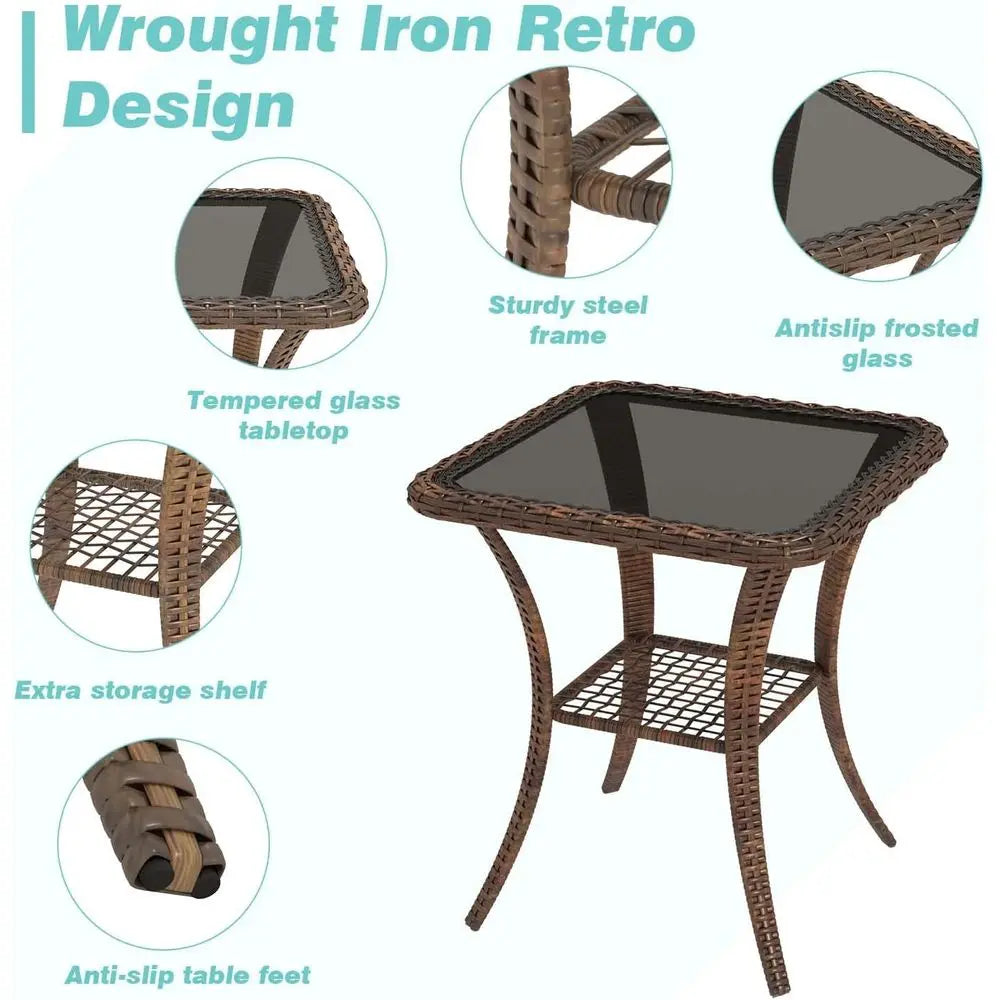 Outdoor Patio Furniture Set With Swivel Rockers Wicker Cushions Glass Table