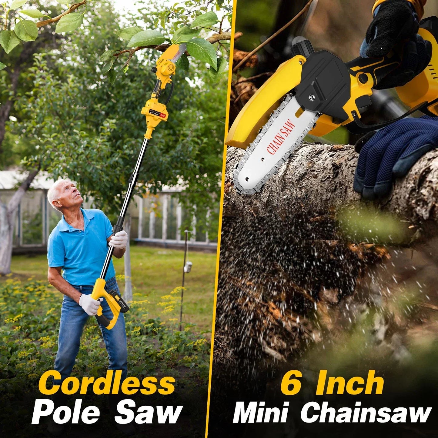 2-In-1 Brushless Electric Telescoping Pole Saw Mini Chainsaw Battery
