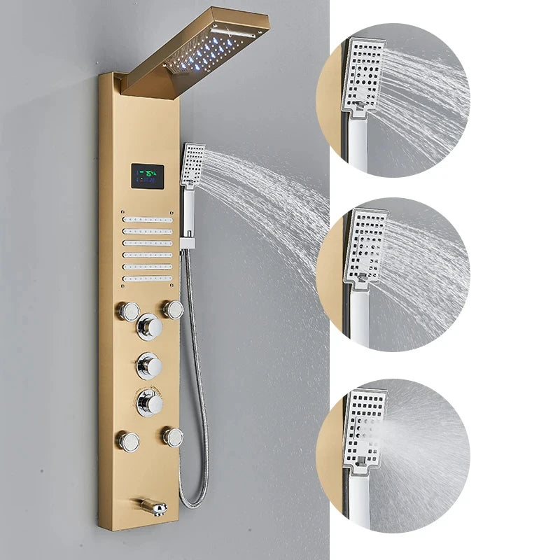MYQualife Shower Panel LED Light Bath Column Digital Screen MassageJets