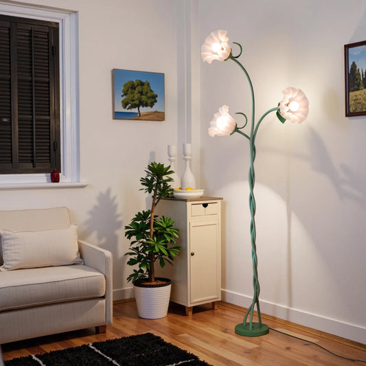 Retro Three Head Flower Floor Lamp Dimmable Adjustable Neck