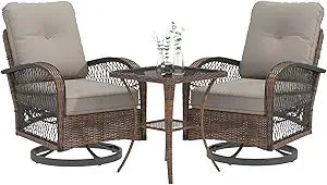 Outdoor 3 Piece Wicker Patio Set With Swivel Rocker Cushions