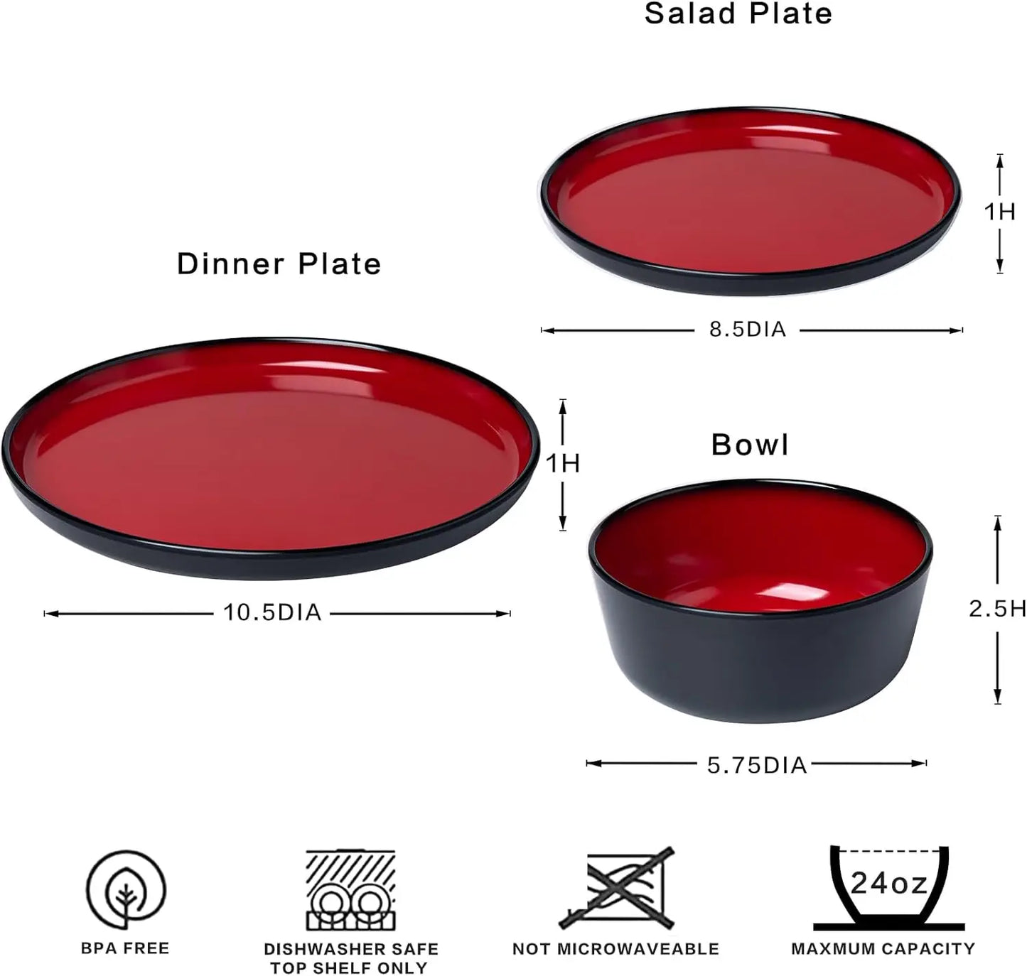 Melamine Modern Dinnerware Set Plates and Bowls for Four