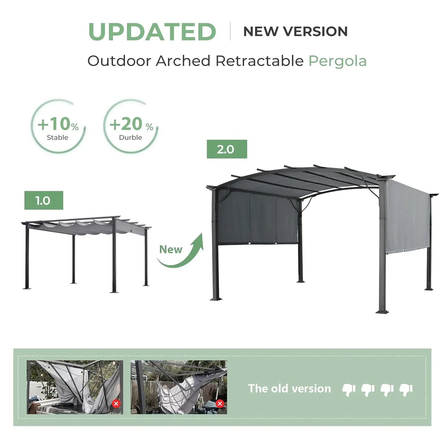 Arched Outdoor Pergola For Deck With Canopy And Aluminum Frame