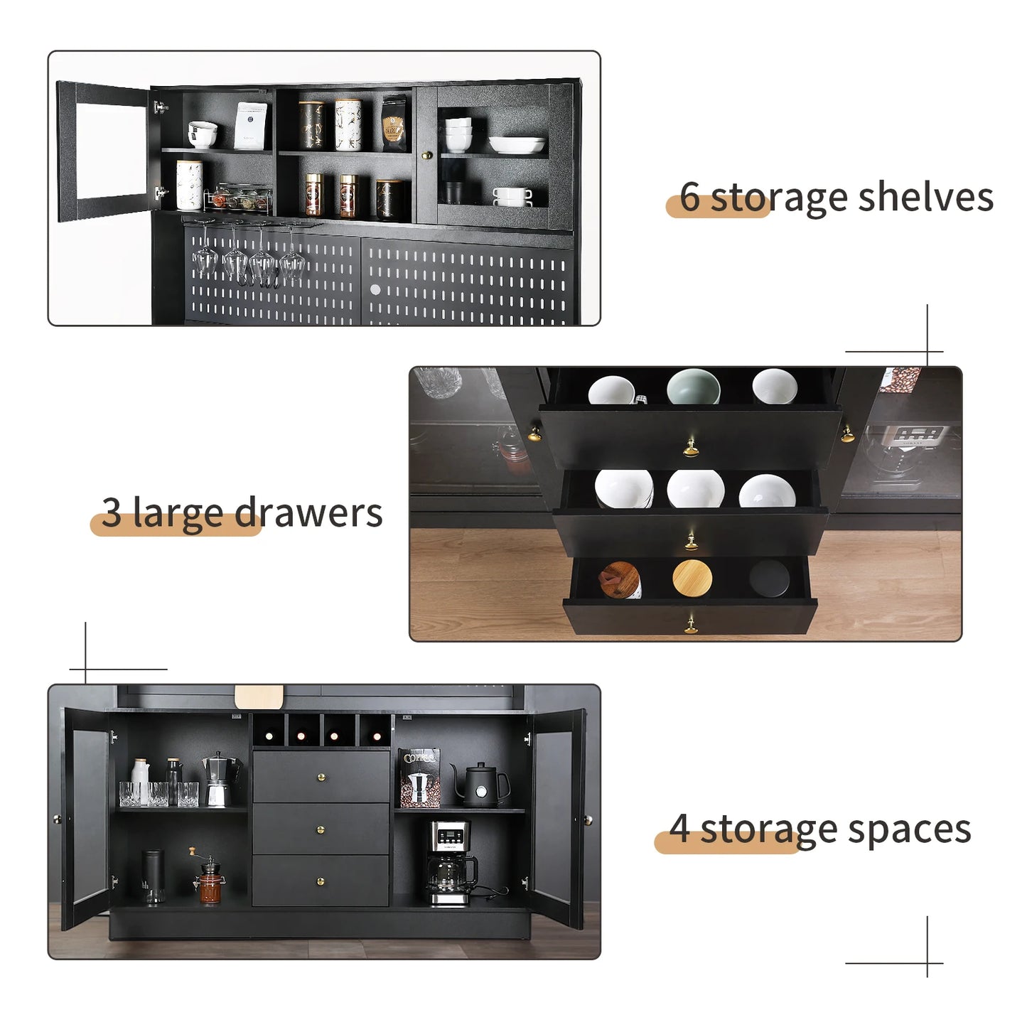 VOWNER Pantry Cabinet Kitchen Storage Freestanding Buffet Hutch