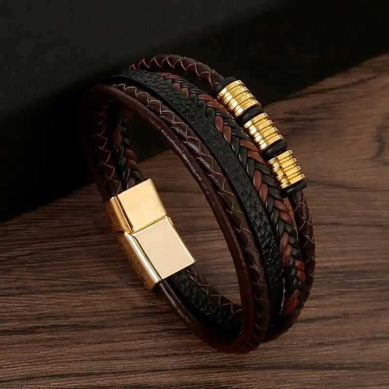 Leather Bracelet For Men Multi Layer Handwoven Fashion Accessory
