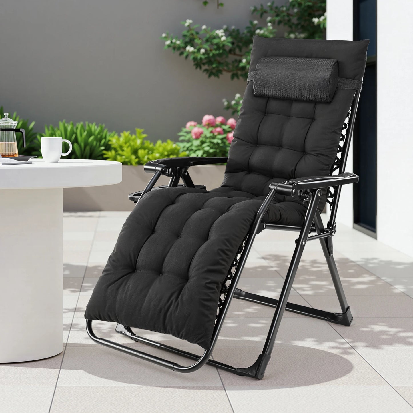 JHK Zero Gravity Recliner Outdoor Folding Lounge Chair With Cup Holders