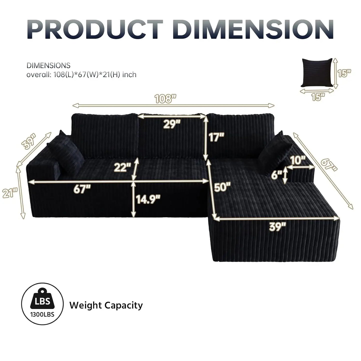 Modular Sectional Sofa With L Chaise And Corduroy Comfort
