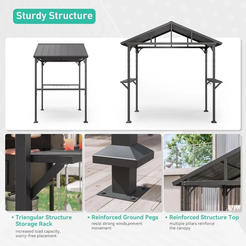 Hardtop BBQ Gazebo Iron Canopy With Smoke Vent Tool Hooks