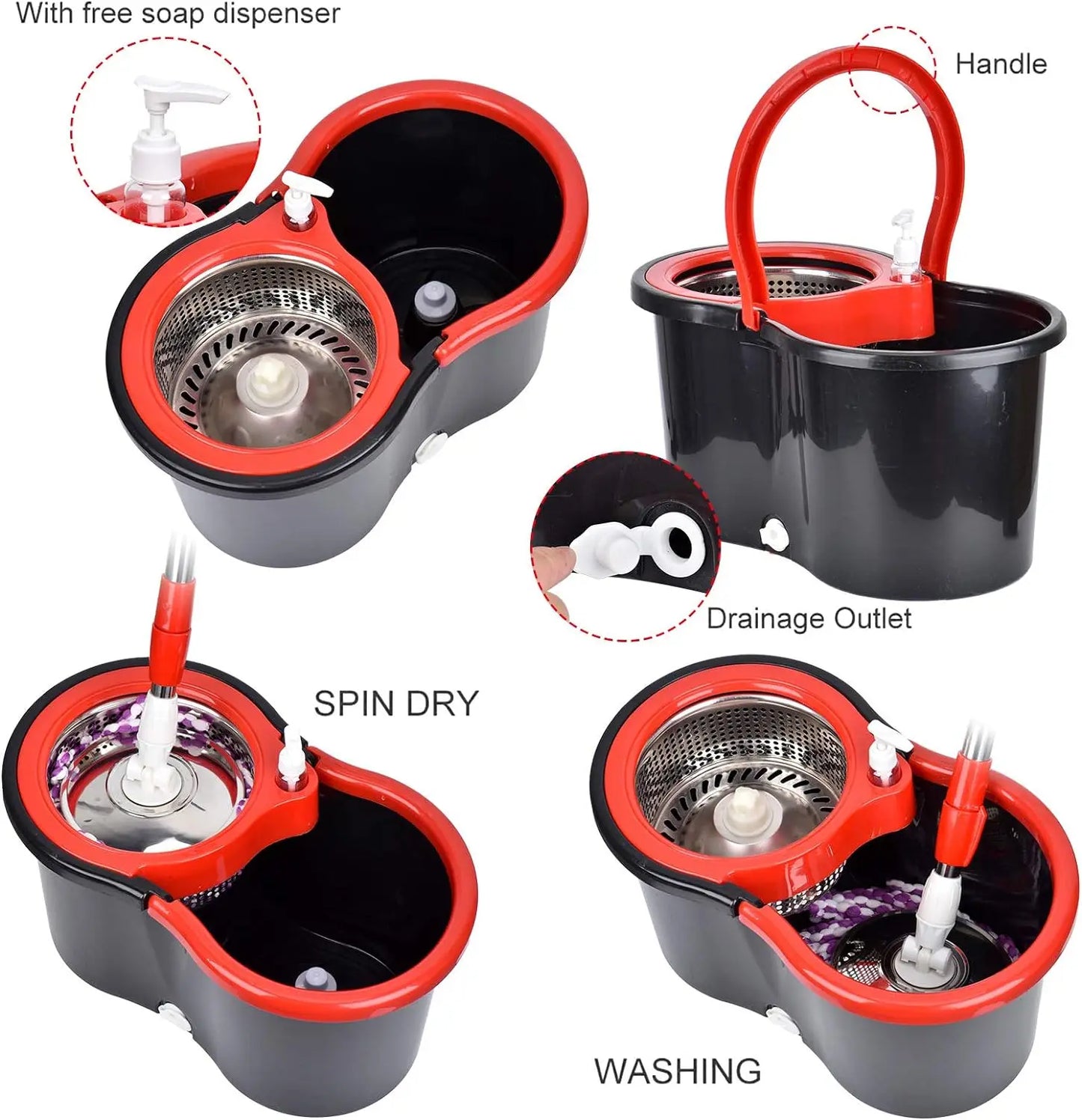 NONECN Spin Mop Bucket Set With Wring System Microfiber Heads