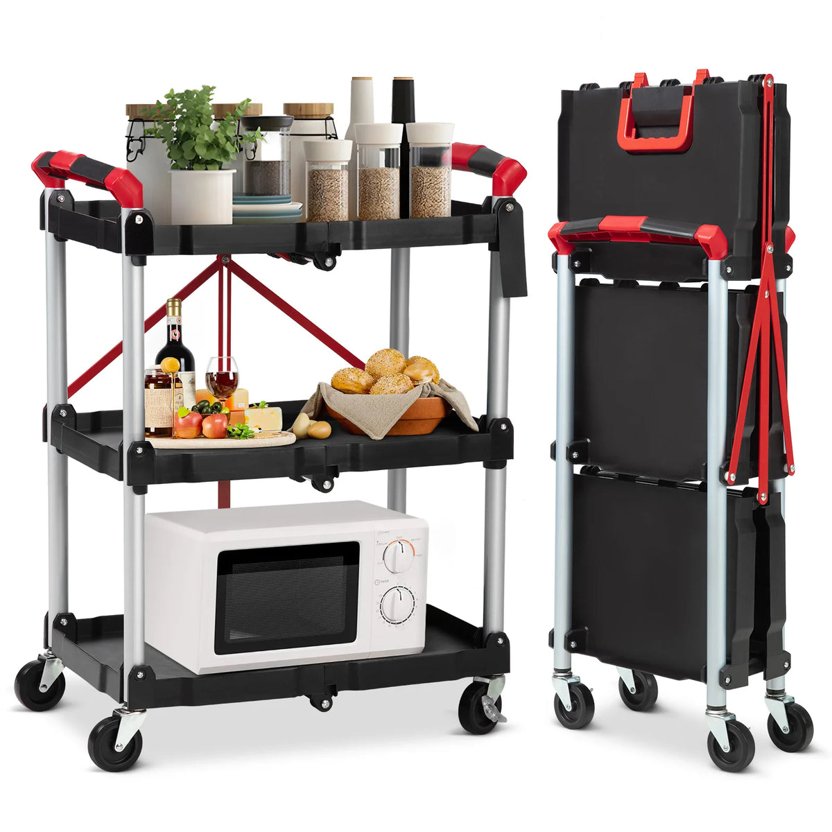 Twister.Ck 3 Tier Rolling Cart Foldable Utility Service Cart