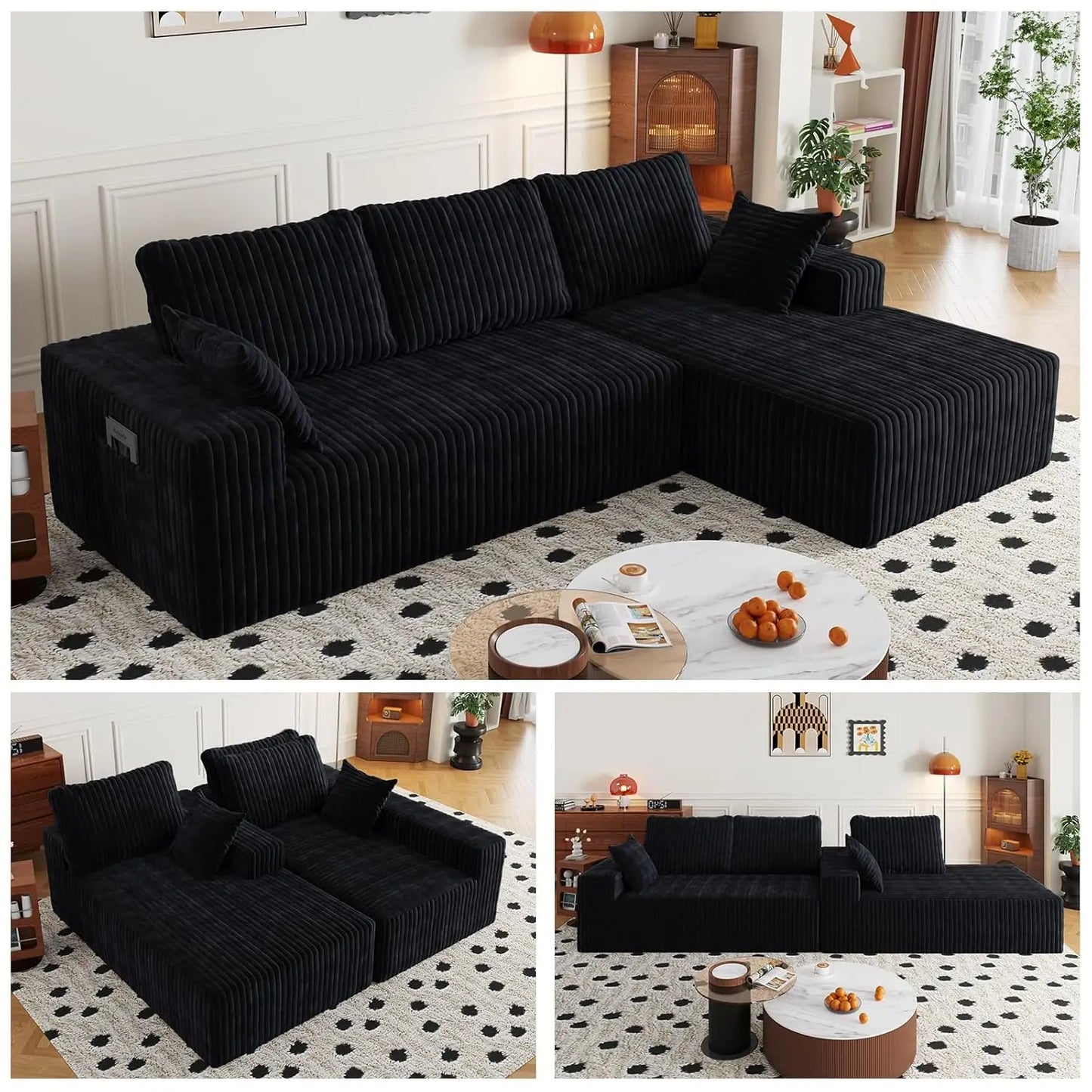 Modular Sectional Sofa With L Chaise And Corduroy Comfort